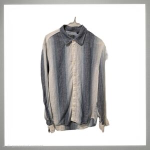 Kenneth Cole Reaction Blue and Cream Linen Button Down Shirt